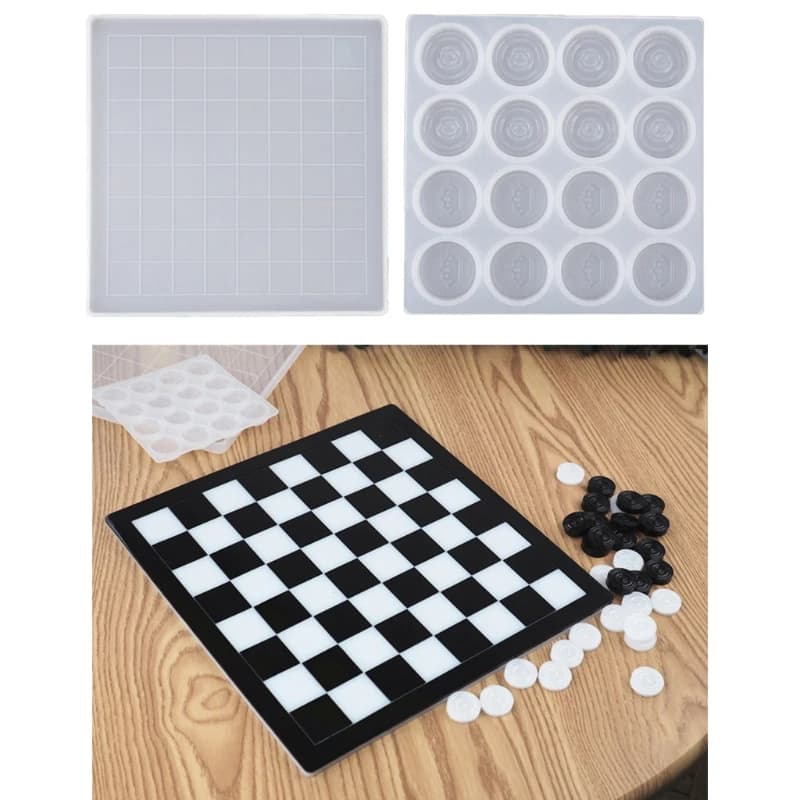 Handmade Chess Set and Checker Game Board Resin Casting Mold International Checkers Toy Silicone Mould Epoxy Resin Craft