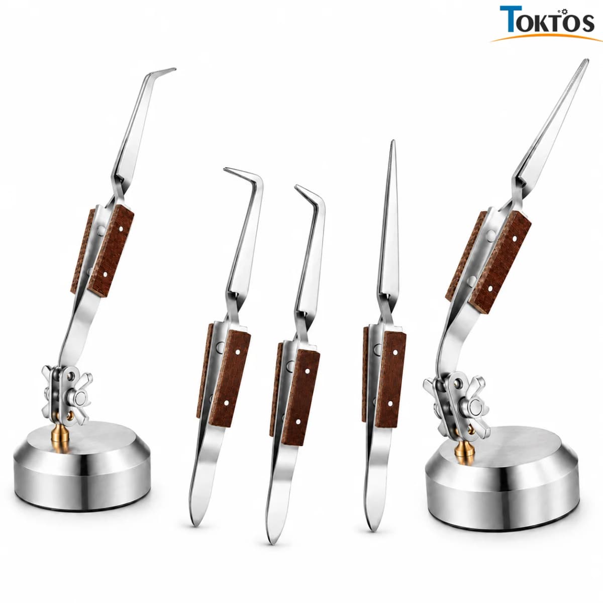 TOKTOS Third Hand Helping Hands Tool Weighted Base Self Closing Tweezers 360° Adjustable Jewelry Repair Holding Tool