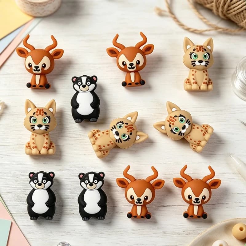 20Pcs New 3D Silicone Beads Food Grade Cartoon Focal Beads For Jewelry Making DIY Pen KeyChain Accessories Baby Silicone Beads