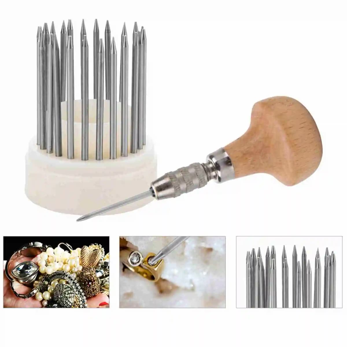 Bead Grain Tool 23pcs Beading Tools Set Graver Beader for Diamond Stone Setting Graver Jewelry Tool