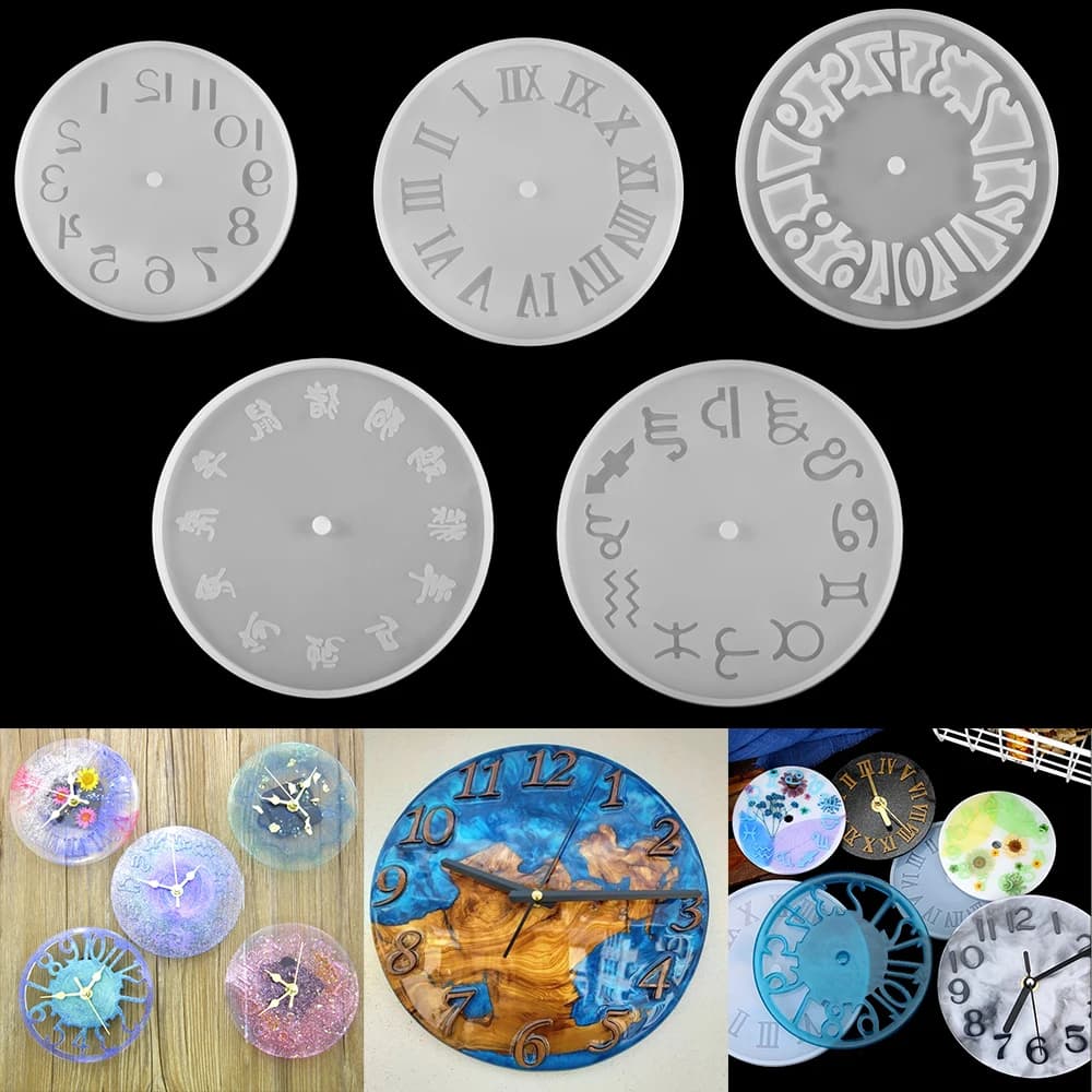 5Style Classic Clock Silicone Molds Arabic Numeral Clock UV Epoxy Resin Mold for DIY Handmade Carfts Home Decoration Accessories