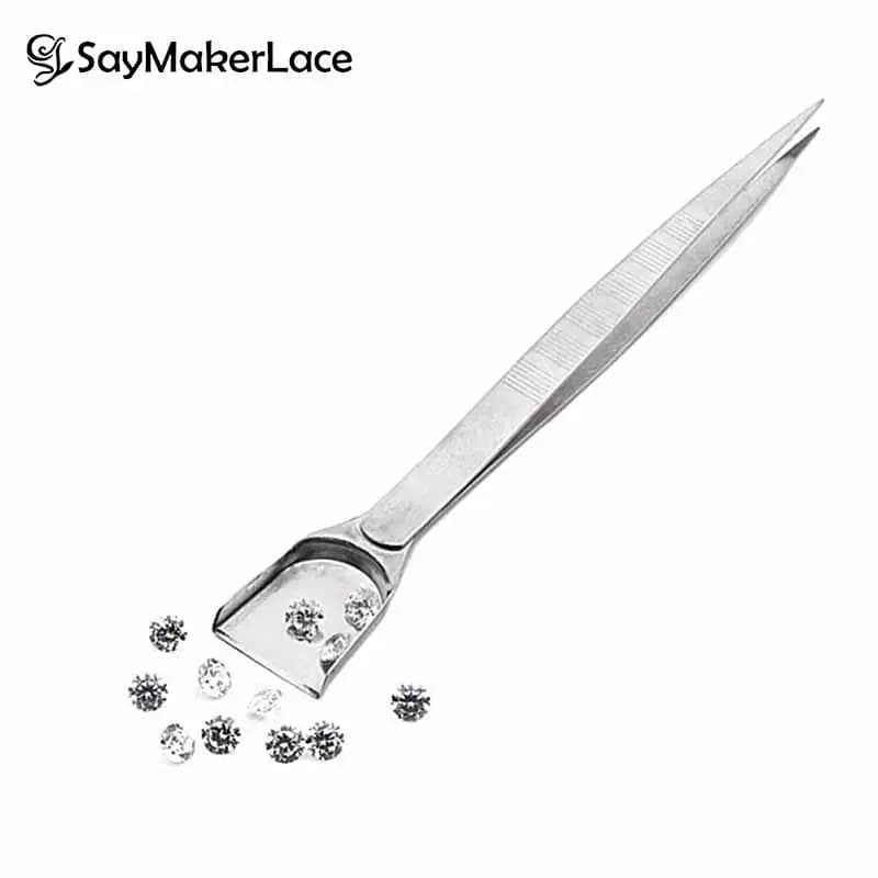 1PCS Silver 16cm Professional Diamond Tweezers With Scoops Shovels For Gem Beads Jewelry Tool