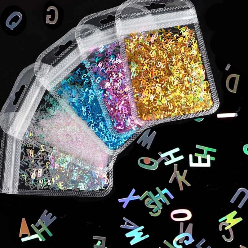 5 Colors Alphabet Holographic Laser- Letters Chunky Glitter Epoxy Resin Festival Chunky Letters Mixed Sequins 2g Per