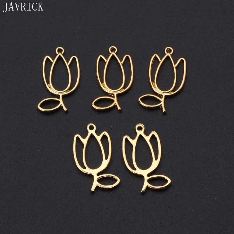 5Pcs Tulips Flower Metal Frame Pendant Open Bezel Blank Setting UV Resin Jewelry