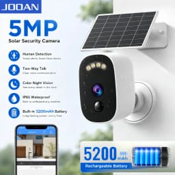 JOOAN 5MP WiFi Solar Camera Outdoor Wireless Battery Powered Security Camera PIR Human Detection Night Vision IP66 Waterproof