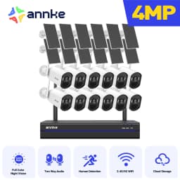ANNKE 4MP Solar Security Cameras 16CH NVR 4/6/8/12 PCS WiFi Camera Wireless PIR Night Vision WiFi 6 + Bluetooth Connect 4MM Outdoor wifi camera