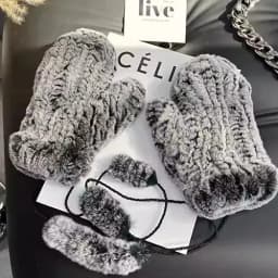 Hot Sale Women's 100% Natural Rabbit Fur Winter Gloves Warm Knit Thick Thermal Mittens Soft Real Fur Outdoor Cold Weather Glove