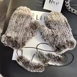 Hot Sale Women's 100% Natural Rabbit Fur Winter Gloves Warm Knit Thick Thermal Mittens Soft Real Fur Outdoor Cold Weather Glove