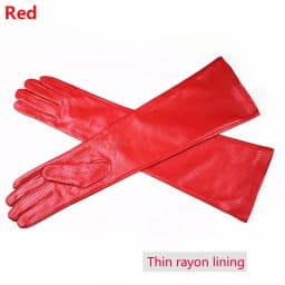 Long Leather Gloves Female Color Sheepskin Cloves Thin Section Over Elbow Long Velvet Lining Winter Warm Arm Set Free Shipping