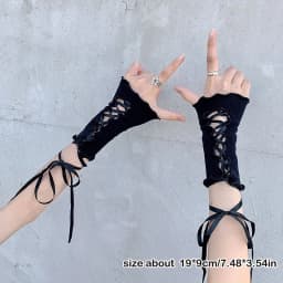 Women Strapping Lace Fingerless Hot Sexy Arm Sleeves DIY Lace-up Sunscreen Gloves Elastic Mesh Punk Gloves Clothing Accessories