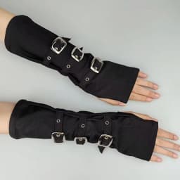 Women Half Finger Metal Buckle Belt Rivet Punk Hip Hop Party Cosplay Dance Mitten Black Fingerless Milk Silk Glove Cuff R46