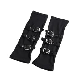 Women Half Finger Metal Buckle Belt Rivet Punk Hip Hop Party Cosplay Dance Mitten Black Fingerless Milk Silk Glove Cuff R46