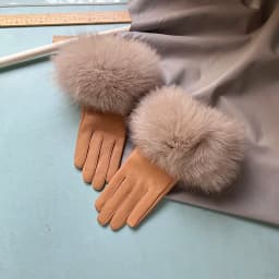 Real Sheepskin Fox Fur Gloves Women's Genuine Leather Glove Winter Warm Fashion Style Natural Fluffy Fox Fur Oversized Customize