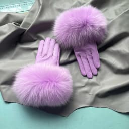 Real Sheepskin Fox Fur Gloves Women's Genuine Leather Glove Winter Warm Fashion Style Natural Fluffy Fox Fur Oversized Customize