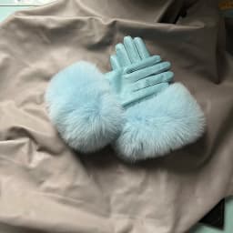 Real Sheepskin Fox Fur Gloves Women's Genuine Leather Glove Winter Warm Fashion Style Natural Fluffy Fox Fur Oversized Customize