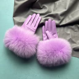 Real Sheepskin Fox Fur Gloves Women's Genuine Leather Glove Winter Warm Fashion Style Natural Fluffy Fox Fur Oversized Customize