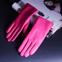 Women's Ladies 100% Real Leather Sheep Skin Elegant Winter Warm Thick Lining White Pink Colorful Cute Outdoor Short Gloves