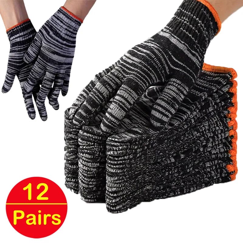 12Pairs Quality Cotton Work Gloves Wear Resistant for Woodworking Gardening Outdoor Camping Climbing Fishing Non-slip Mittens