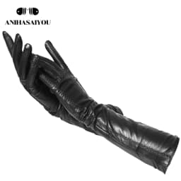Multicolor Women's Gloves, 50cm Long Leather Gloves, Sheepskin Women's Leather Gloves, Keep Warm Women's Winter Gloves - 2226C