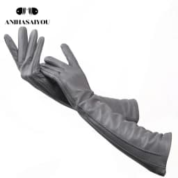 Multicolor Women's Gloves, 50cm Long Leather Gloves, Sheepskin Women's Leather Gloves, Keep Warm Women's Winter Gloves - 2226C