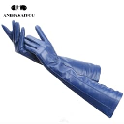 Fashion Beige Long Leather Gloves, High-Grade Long Leather Gloves Women, Winter Genuine Sheepskin Women's Long Gloves - CSD2-50C