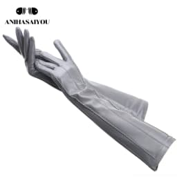Fashion Beige Long Leather Gloves, High-Grade Long Leather Gloves Women, Winter Genuine Sheepskin Women's Long Gloves - CSD2-50C