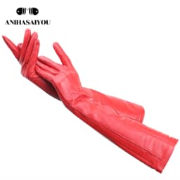Fashion Beige Long Leather Gloves, High-Grade Long Leather Gloves Women, Winter Genuine Sheepskin Women's Long Gloves - CSD2-50C