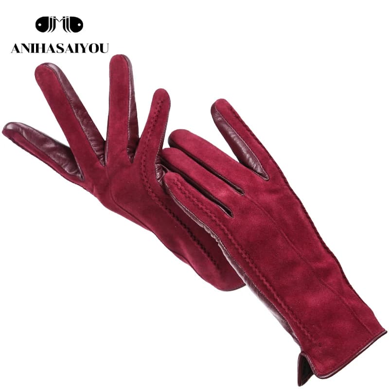 Good Quality Touch Gloves Color Winter Women's Leather Gloves Genuine Suede 50% Genuine Leather 50% Women's Gloves -2007