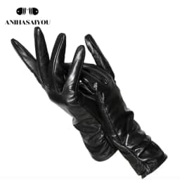 Classic Pleated Leather Gloves Women Color Real Leather Gloves Women Sheepskin Genuine Leather Winter Gloves Women-2081