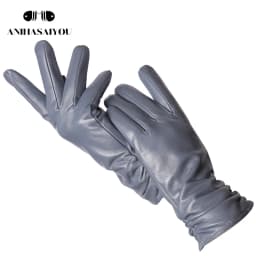 Classic Pleated Leather Gloves Women Color Real Leather Gloves Women Sheepskin Genuine Leather Winter Gloves Women-2081