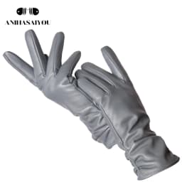 Classic Pleated Leather Gloves Women Color Real Leather Gloves Women Sheepskin Genuine Leather Winter Gloves Women-2081