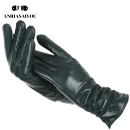 Classic Pleated Leather Gloves Women Color Real Leather Gloves Women Sheepskin Genuine Leather Winter Gloves Women-2081