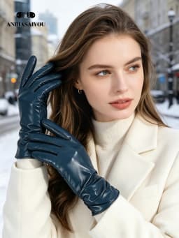 Classic Pleated Leather Gloves Women Color Real Leather Gloves Women Sheepskin Genuine Leather Winter Gloves Women-2081