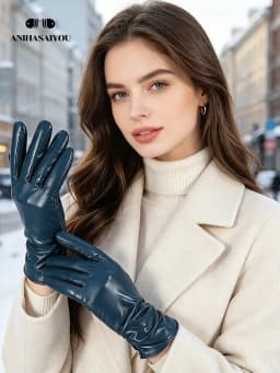 Classic Pleated Leather Gloves Women Color Real Leather Gloves Women Sheepskin Genuine Leather Winter Gloves Women-2081