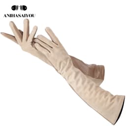 Sheepskin color women's gloves,genuine suede 50% women's leather gloves,Keep warm winter women's long gloves - 2014