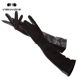 Sheepskin color women's gloves,genuine suede 50% women's leather gloves,Keep warm winter women's long gloves - 2014