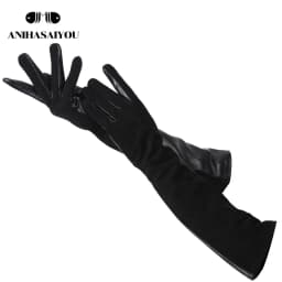 Sheepskin color women's gloves,genuine suede 50% women's leather gloves,Keep warm winter women's long gloves - 2014