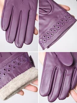 New Sheepskin Winter Gloves Warm Plus Velvet Short Thin Driving Women's Gloves Color Embroidery Design Leather Gloves-2229