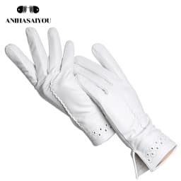 New Sheepskin Winter Gloves Warm Plus Velvet Short Thin Driving Women's Gloves Color Embroidery Design Leather Gloves-2229