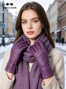 New Sheepskin Winter Gloves Warm Plus Velvet Short Thin Driving Women's Gloves Color Embroidery Design Leather Gloves-2229