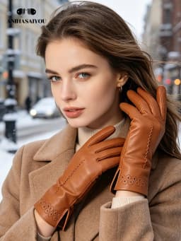 New Sheepskin Winter Gloves Warm Plus Velvet Short Thin Driving Women's Gloves Color Embroidery Design Leather Gloves-2229