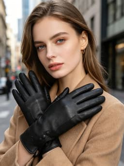 Fashion Simple Warm Women Leather Gloves, Real Leather Women's Winter Mittens, Black Buckskin Women Gloves - 2280