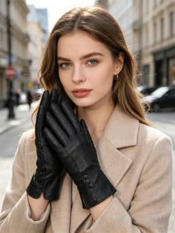 Fashion Simple Warm Women Leather Gloves, Real Leather Women's Winter Mittens, Black Buckskin Women Gloves - 2280