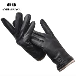 New Winter Man Sheepskin Men's Winter Gloves, Warm Soft Winter Leather Gloves Men, Black Warm Lining Mens Leather Gloves-8011A