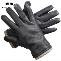 New Winter Man Sheepskin Men's Winter Gloves, Warm Soft Winter Leather Gloves Men, Black Warm Lining Mens Leather Gloves-8011A