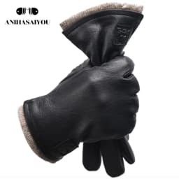New Winter Man Sheepskin Men's Winter Gloves, Warm Soft Winter Leather Gloves Men, Black Warm Lining Mens Leather Gloves-8011A