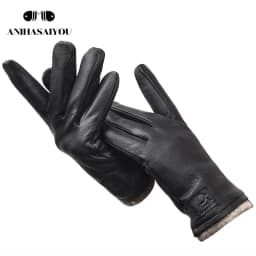 New Winter Man Sheepskin Men's Winter Gloves, Warm Soft Winter Leather Gloves Men, Black Warm Lining Mens Leather Gloves-8011A