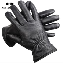New Deer Skin Gloves Male Winter, Simple Mens Leather Gloves, Soft Men's Gloves, Black Genuine Leather Touch Gloves - 8025