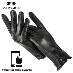 Fashion Buckskin Real Women's Leather Gloves, Comfortable Warm Women's Winter Gloves Cold Protection Gloves for Women - 2265