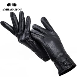 Fashion Buckskin Real Women's Leather Gloves, Comfortable Warm Women's Winter Gloves Cold Protection Gloves for Women - 2265